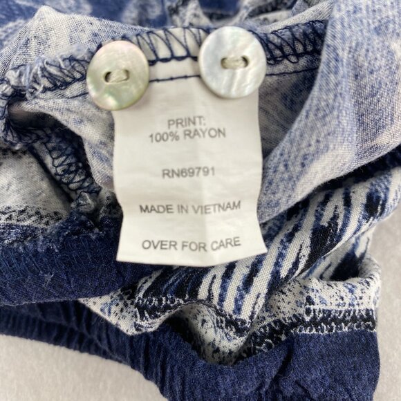 FIG & FLOWER Women Paisley Print Blouse Sz M Blue 3/4 Sleeve Abstract 26-3 - Picture 12 of 13